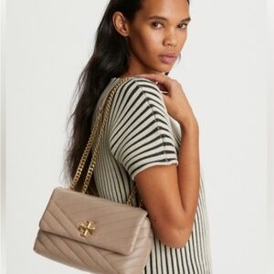 Tory Burch Taupe Quilted Shoulder Bag